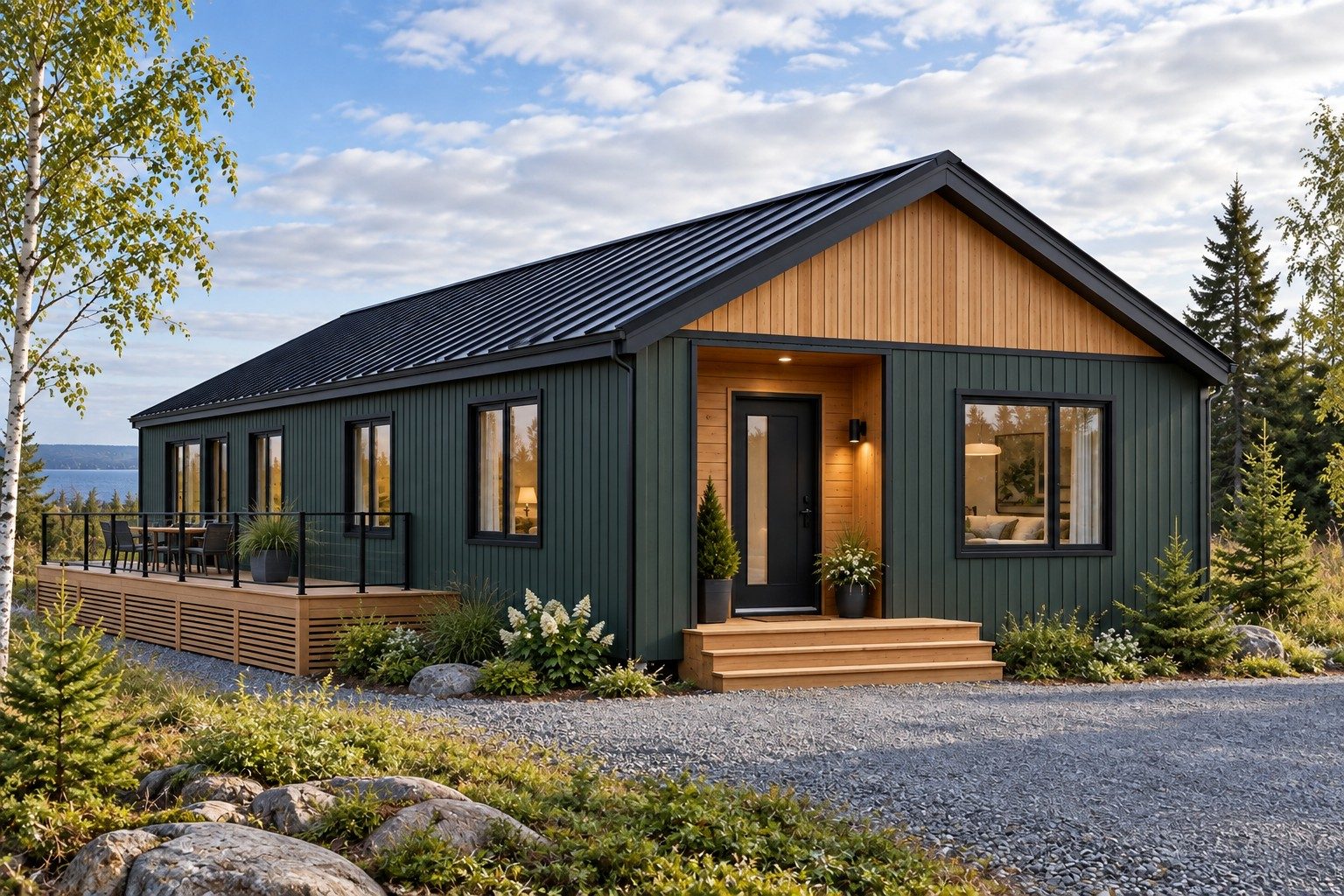 Concept home with boreal-inspired green cladding and timber gable